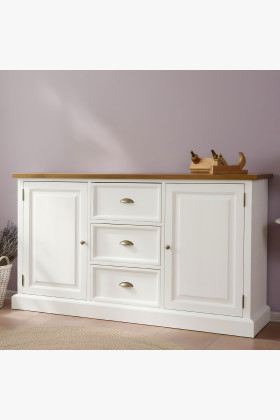 Tömör fenyő provence stílusú fehér komód 165x90x53 cm